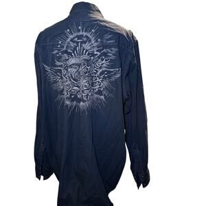 Lucky Brand Western Pearl Snap Shirt, Embroidered Winged Heart Roses, Men's XL